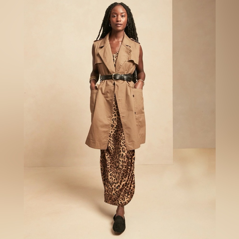 Banana Republic Trench Coat  dress sleeveless   Camel Cotton Size S